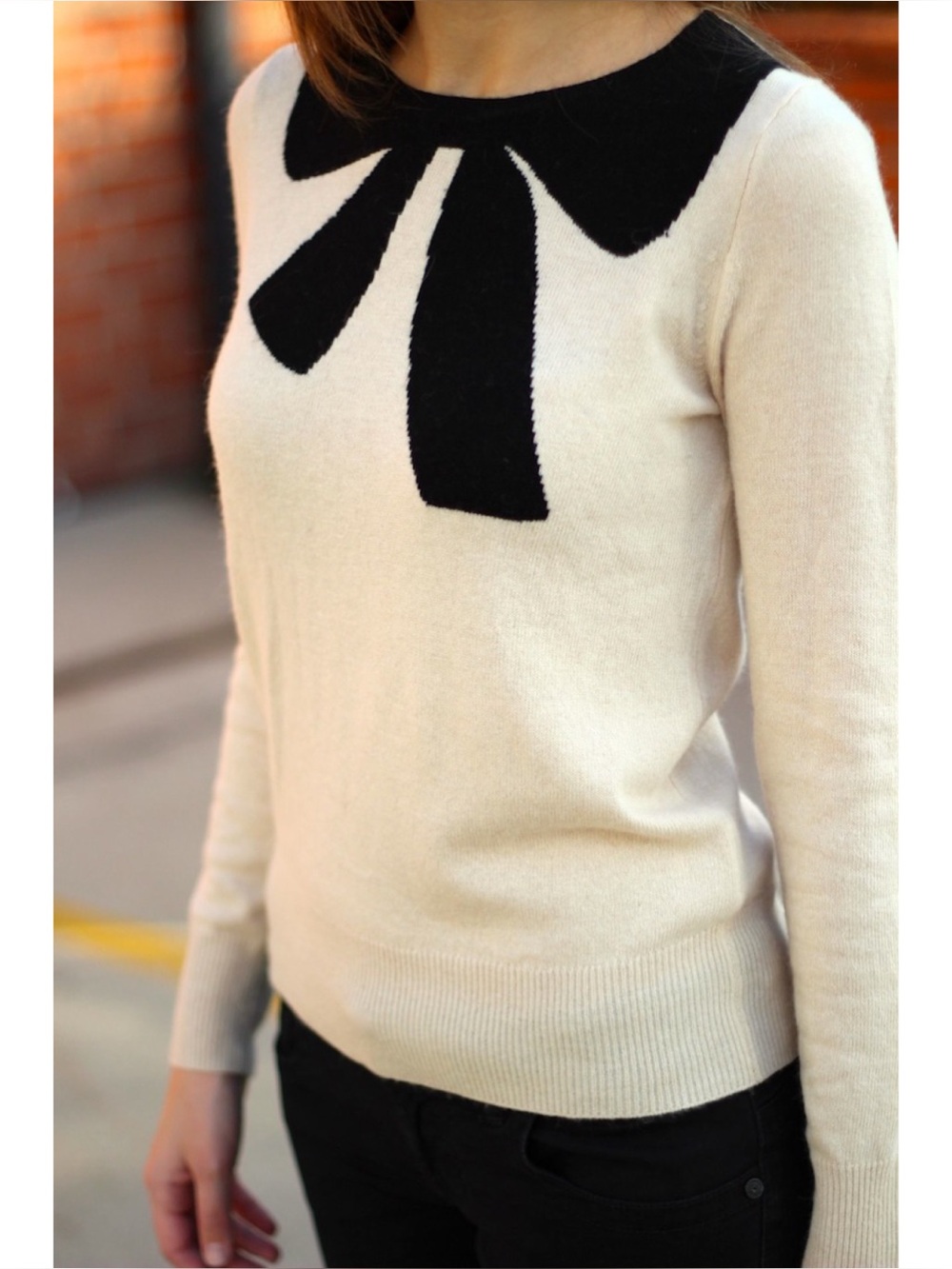 J. Crew Bow Crew Sweater in Cream and Black
